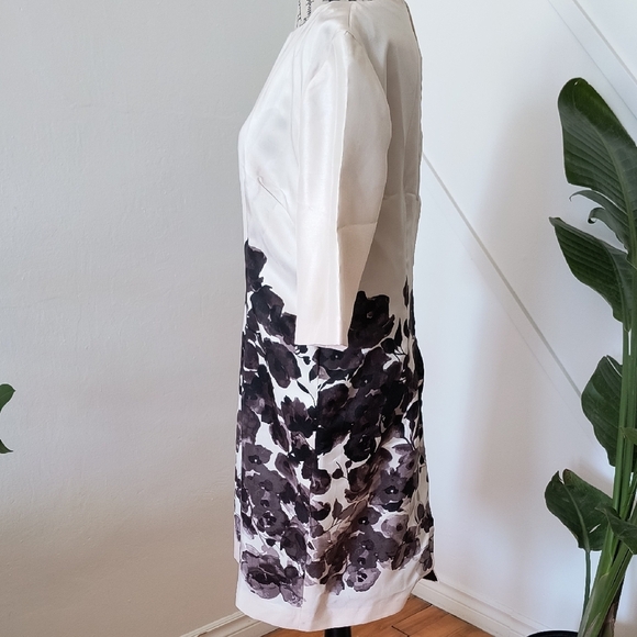 Vintage Hand Made Elegant Off White and Black Floral Dress, 50s Look. Size Large - Picture 3 of 5